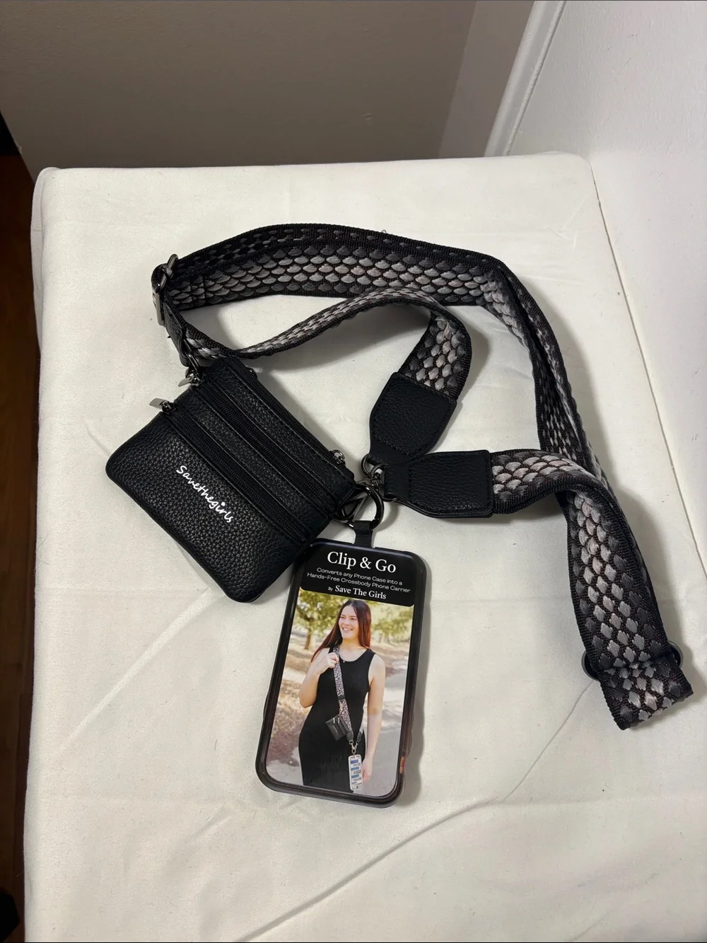 NWT!! SAVE THE GIRLS Clip & Go Strap w/Zippered Pouch